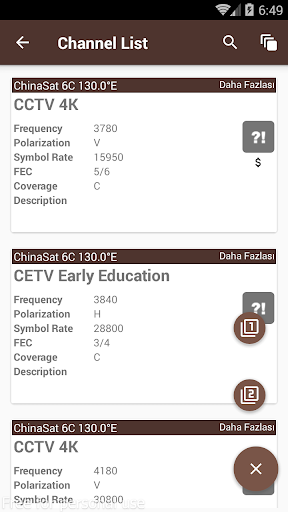 ChinaSat Frequency List Screen 3