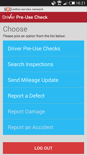Android application r2c Driver Pre-use Check screenshort