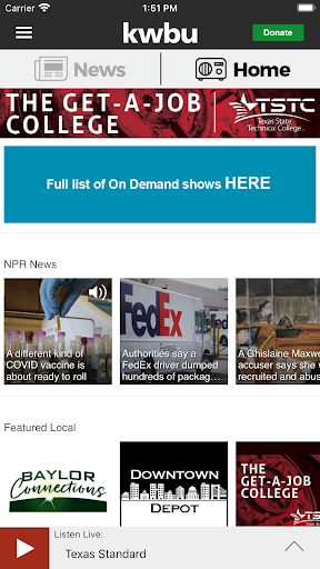 KWBU Public Radio App Screen 2