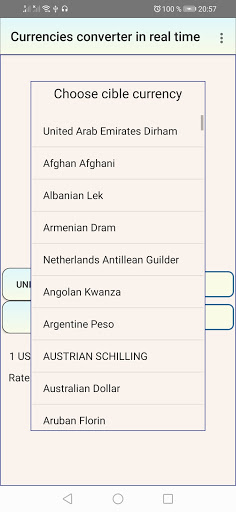 Currencies converter in real t Screen 2