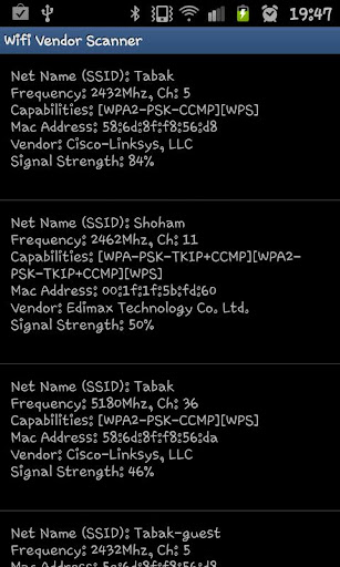 Android application Wifi Vendor Scanner screenshort