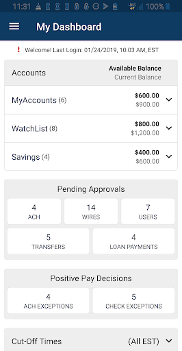 Android application Grove Bank & Trust Corporate screenshort