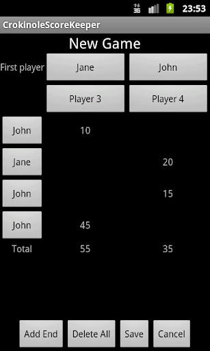 Crokinole Score Keeper Screen 2