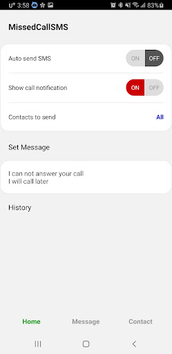 Android application MissedCallSMS screenshort