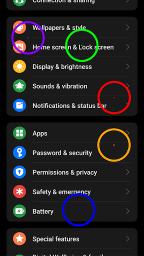 Show taps : on any screen Screen 3