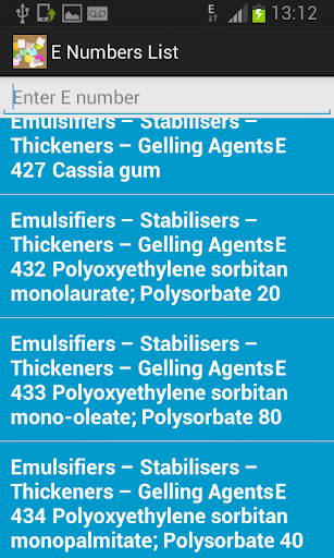 E Numbers Quick List