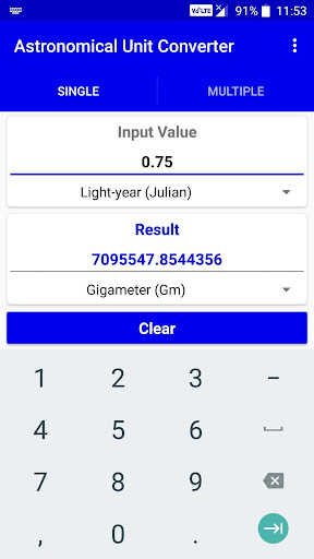 Astronomical Unit Converter Screen 2