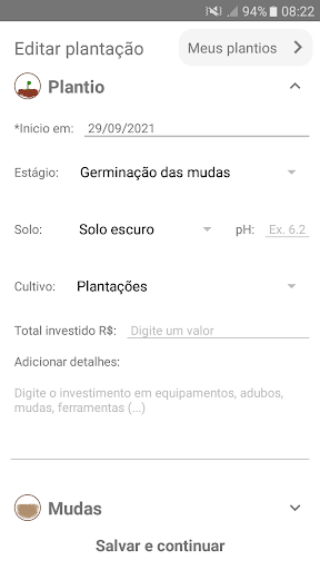 Android application Controle de Plantio screenshort
