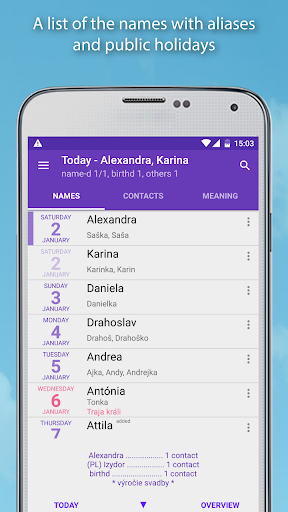 Name days Screen 2
