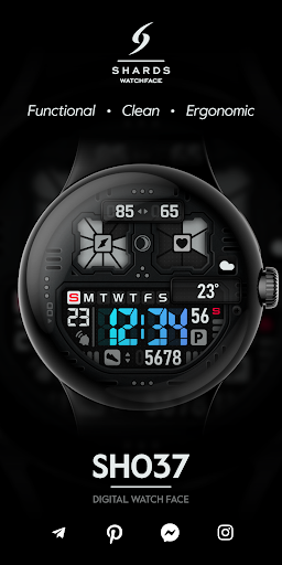 Android application SH037 Watch Face, WearOS watch screenshort
