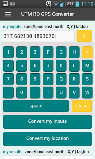 UTM RD GPS converter Screenshot