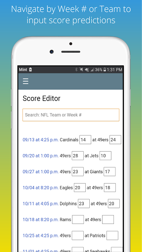 Score Prediction Game for NFL Screen 2