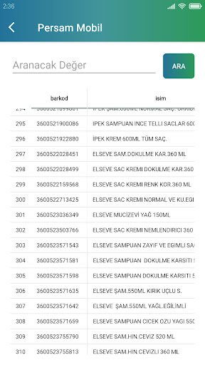 Android application Persam Mobil Saha Satış screenshort