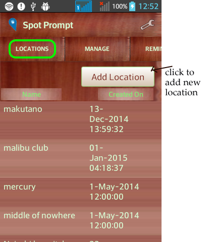 Android application spotprompt location reminder screenshort