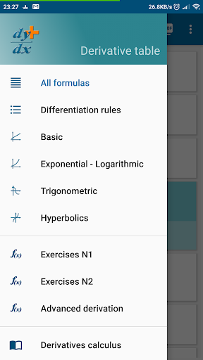 Android application Derivative Table Plus screenshort