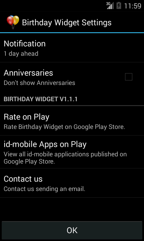 Android application Birthday Widget screenshort