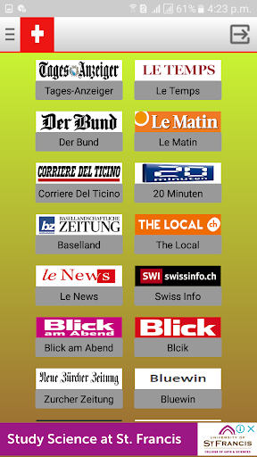 Android application Switzerland Newspapers screenshort