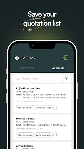 Android application Granite Measurement sheet screenshort