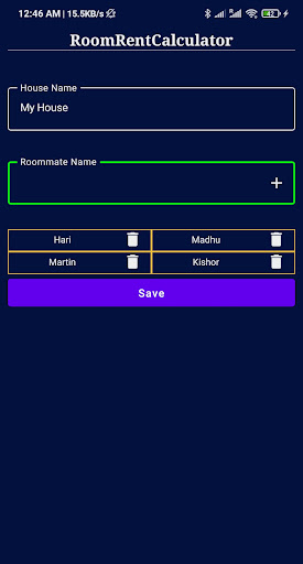 Android application RoomRentCalculator screenshort