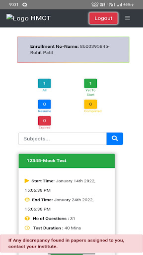 MSIHMCT Exam Screen 2