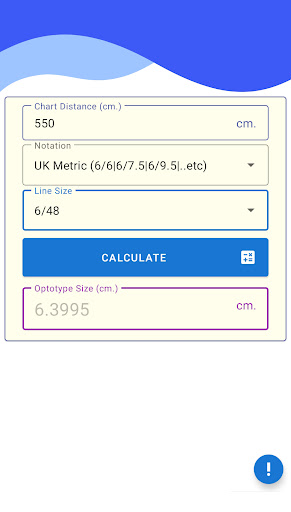 Optotype Size Calculator Screen 2
