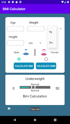 BMI calculator Screen 2