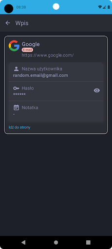 Android application perc.pass - Menedżer haseł screenshort