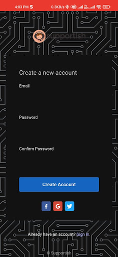 Android application Supportish screenshort