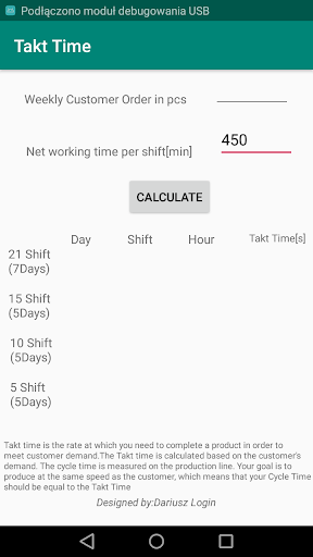 Android application Takt Time vs Cycle Time screenshort
