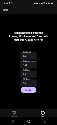 Extrusion Calculator Screen 2