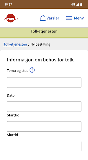 NAV Tolkebestilling Screen 2