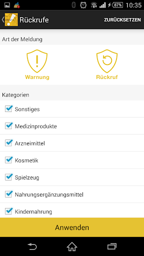 AGES Produktwarnungs-App Screen 3