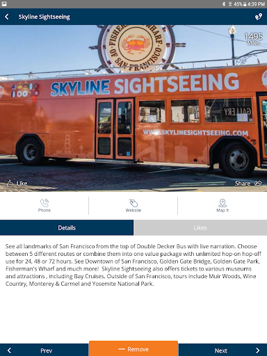 Screenshot of Fisherman's Wharf Trip Planner