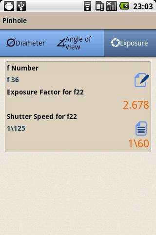 Android application Pinhole Calculator screenshort