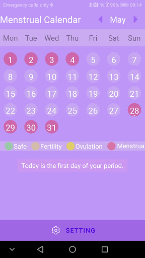 Menstrual calendar Screen 3