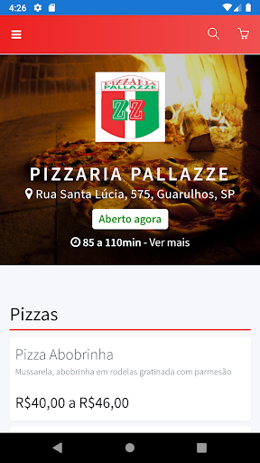 Android application Pizzaria Pallazze screenshort