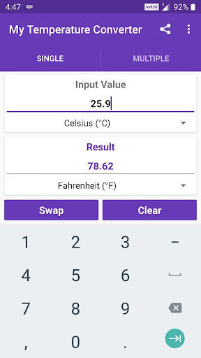 Android application My Temperature Converter screenshort