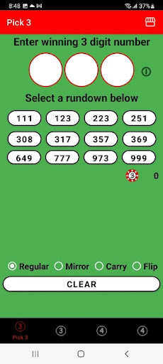 Android application Pick 3 rundowns screenshort