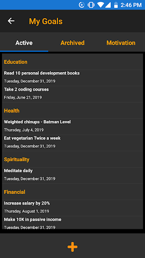 Android application Progressive Goals screenshort