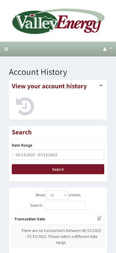 Valley Energy Portal Screen 2