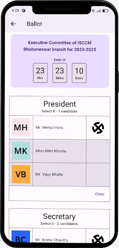 ISCCM eVoteApp Screen 2
