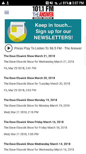 Android application 101.1 FM The Answer screenshort