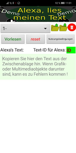 Android application Lies meinen Text, Alexa screenshort