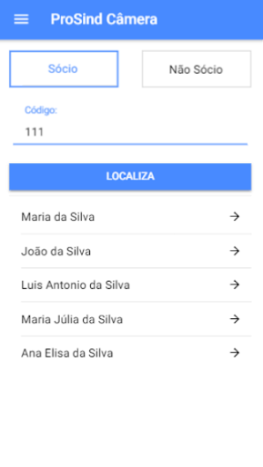 Android application APP ProSind Câmera screenshort