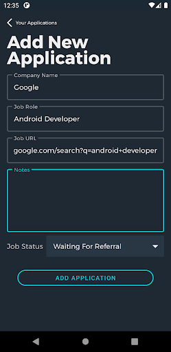 Job Applications Tracker Screen 3
