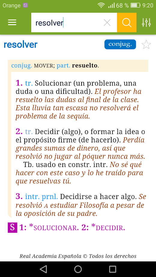 Android application Diccionario del estudiante screenshot