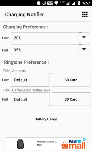 Android application Charging Notifier screenshort
