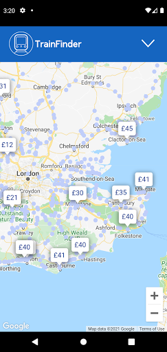 Android application TrainFinder - get cheap trains screenshort