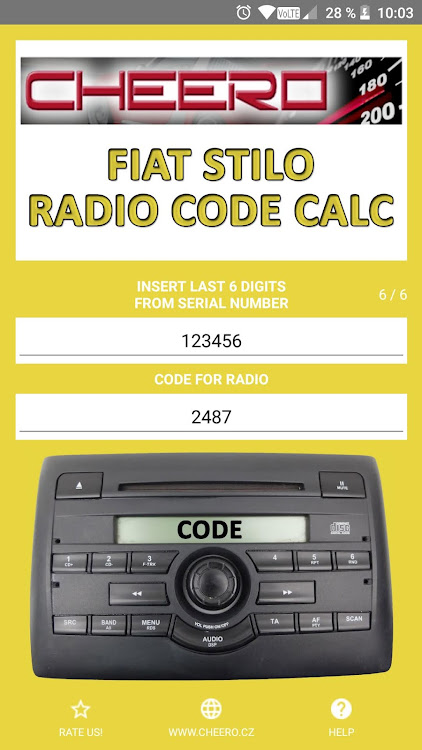 RADIO CODE for FIAT STILO - 4.0.1 - (Android)