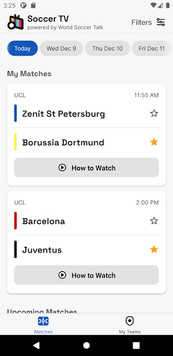 Soccer TV Schedules Screen 2